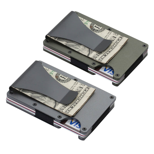 2pcs Mens Slim Wallet RFID Blocking Front Pocket Credit Card Holder Metal Wallets w/Money Clip