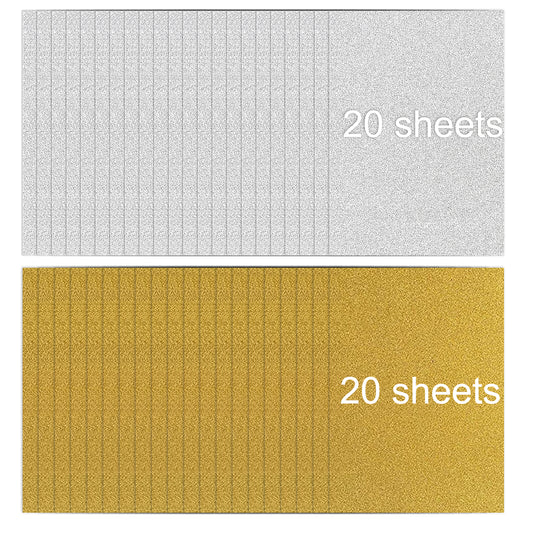 40 Sheets Gold Silver Glitter Cardstock Paper A4 Self Adhesive Glitter Paper 250 GSM for Crafts